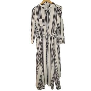 Jenn Black and White Button Front Long Sleeve Maxi Dress Size L
